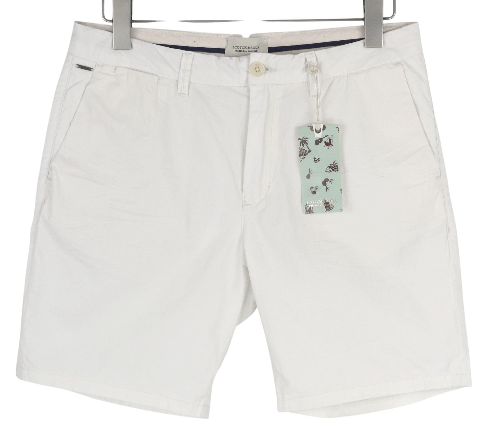 SCOTCH & SODA Men Shorts W31 Chino White Zip Fly 5-Design Pockets Logo Casual