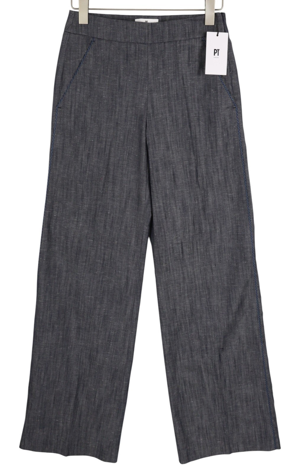 PT TORINO Taylor Women Trousers 40 W28 Grey Linen Blend High Waist Flared Fit