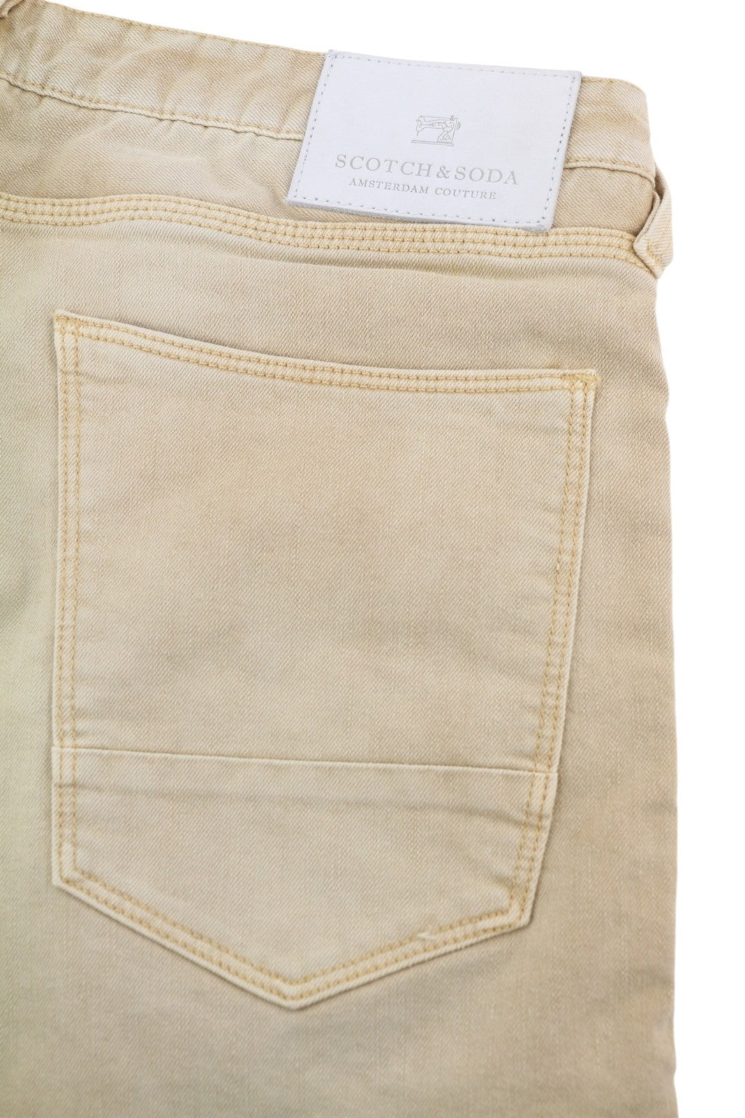 SCOTCH & SODA Men Shorts W36 Denim Washed Beige Button Fly Pockets Logo Casual