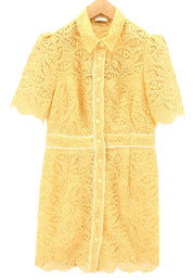 SANDRO Women Dress EU40 Beige Laced Embroidered Buttoned Short Sleeved Mini