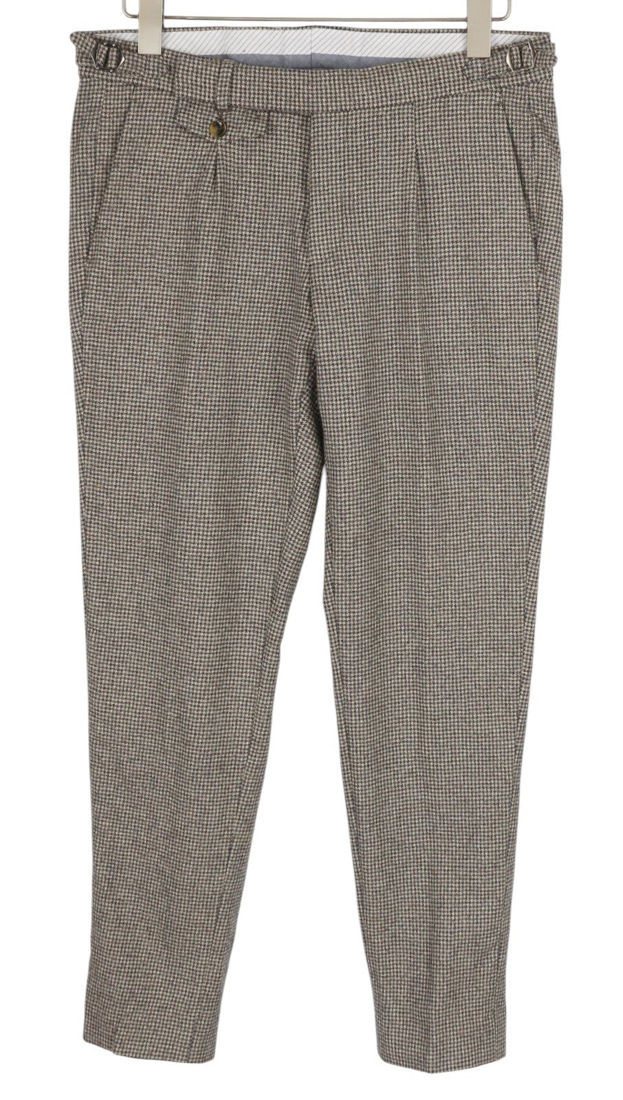 SUITSUPPLY Brentwood Int. Men Trousers UK30R Brown Wool Houndstooth Pleated Slim