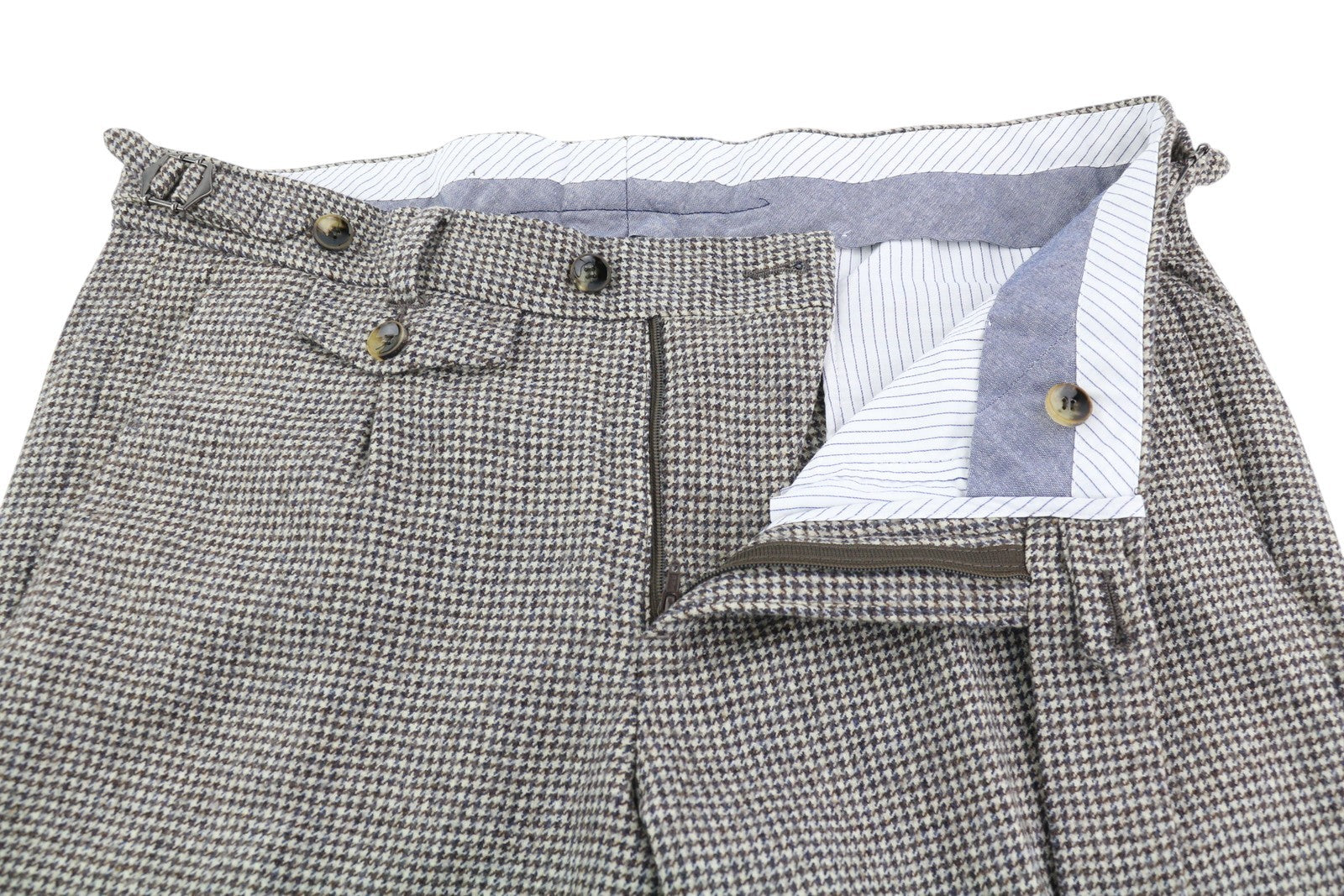 SUITSUPPLY Brentwood Int. Men Trousers UK30R Brown Wool Houndstooth Pleated Slim