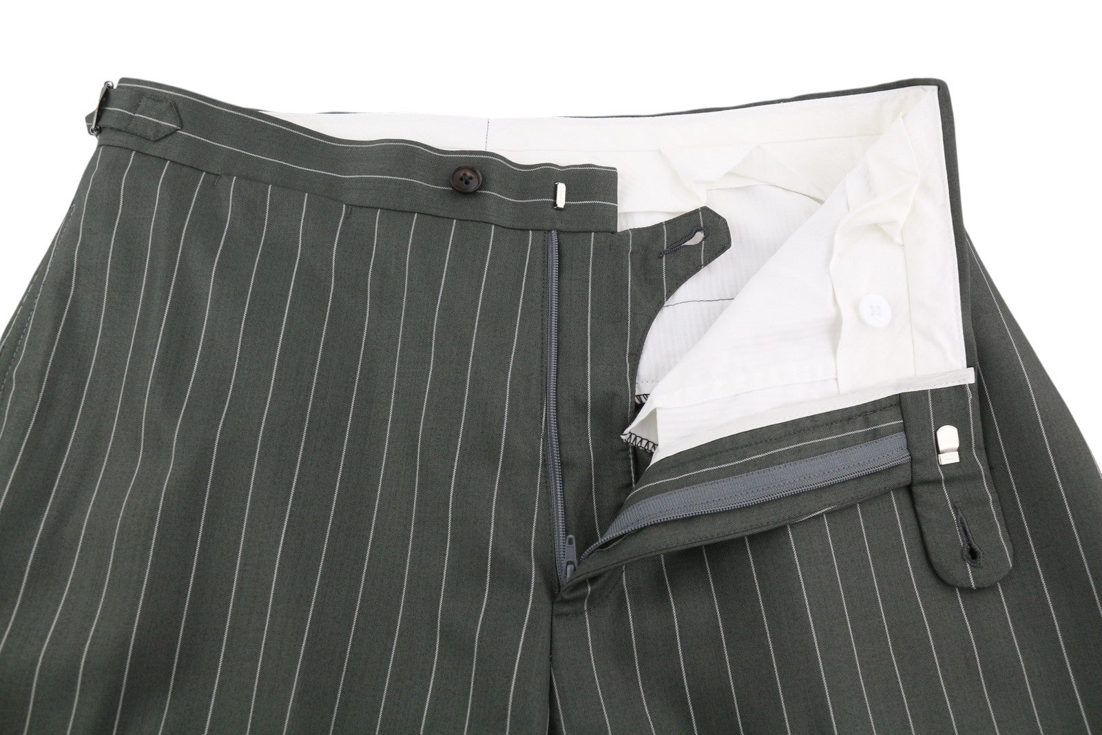 SUITSUPPLY Brescia Men Trousers UK42L Grey Wool Silk Pinstriped Bootcut Fit