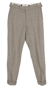 SUITSUPPLY Soho Satu Men Trousers UK26R Grey Melange Pure Wool Flannel Turn-Up