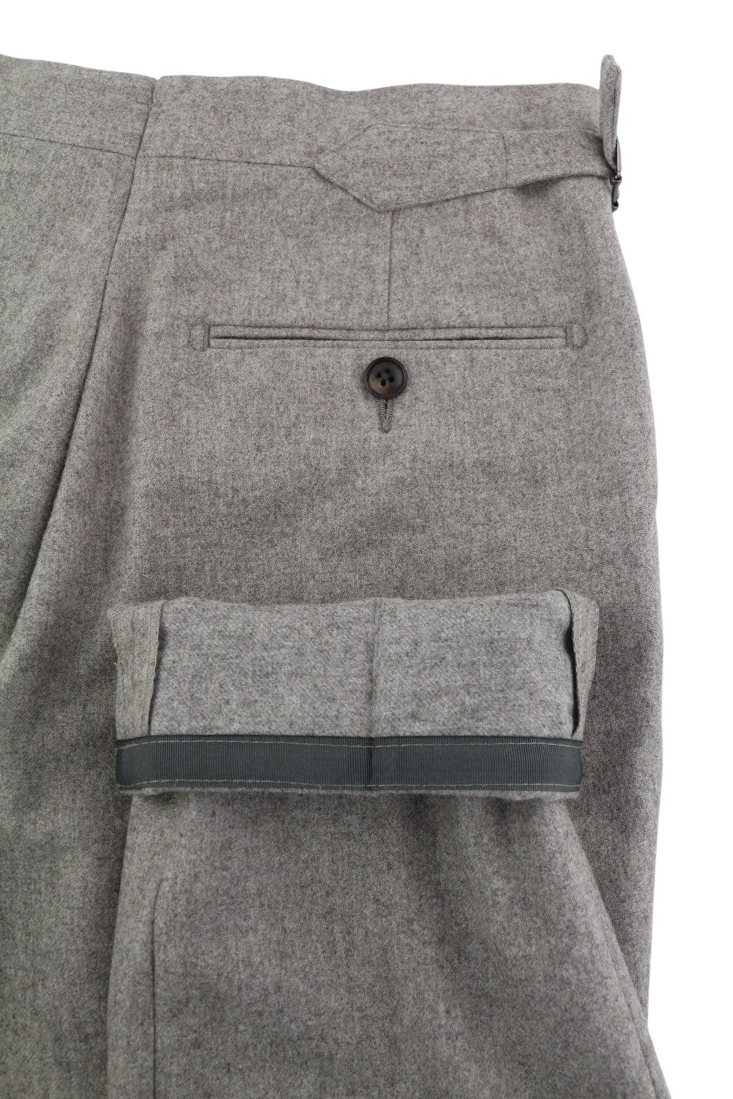 SUITSUPPLY Soho Satu Men Trousers UK26R Grey Melange Pure Wool Flannel Turn-Up