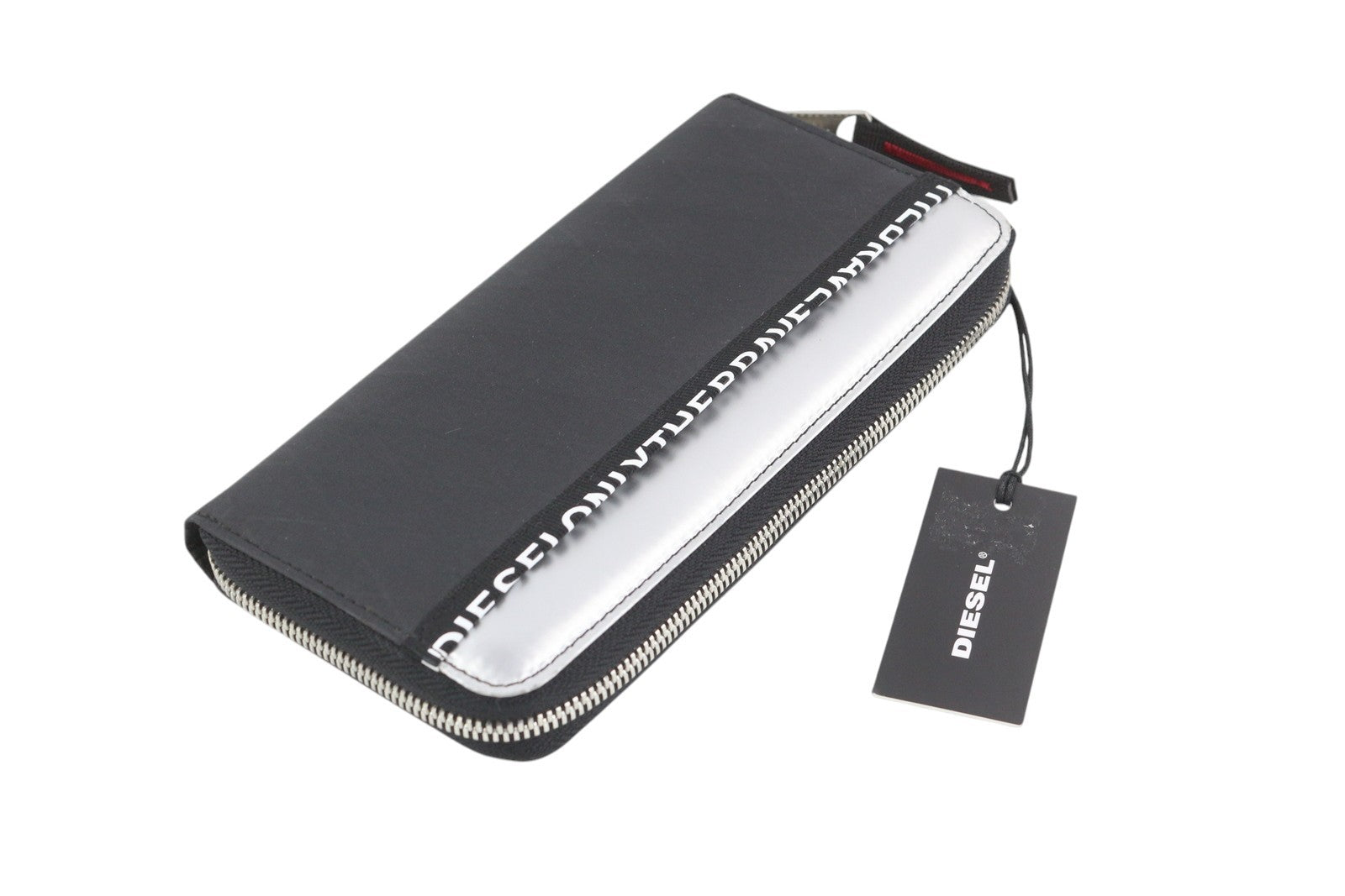 DIESEL 24 Zipocket Men Wallet OS Black Leather Zip-Around Type Unisex Dark Logo