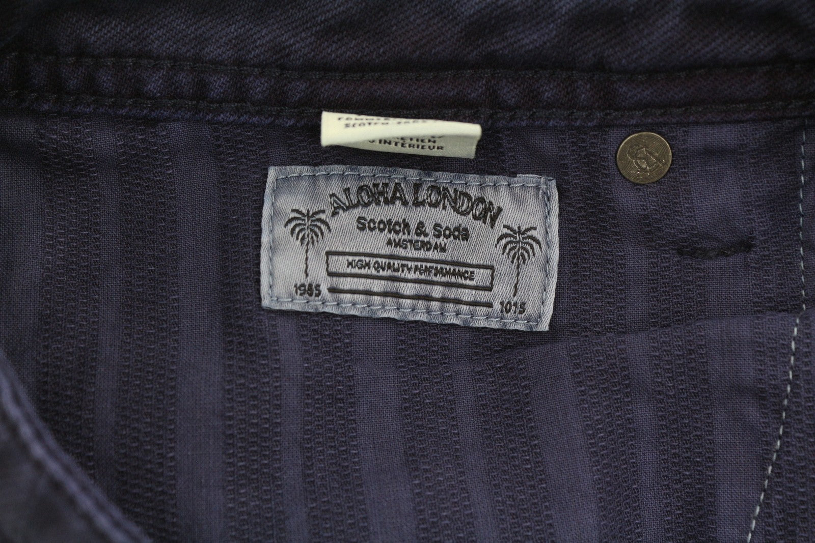 SCOTCH & SODA Men Shorts ~W30 Denim Dark Blue Palm Tree Print Zip Fly Casual