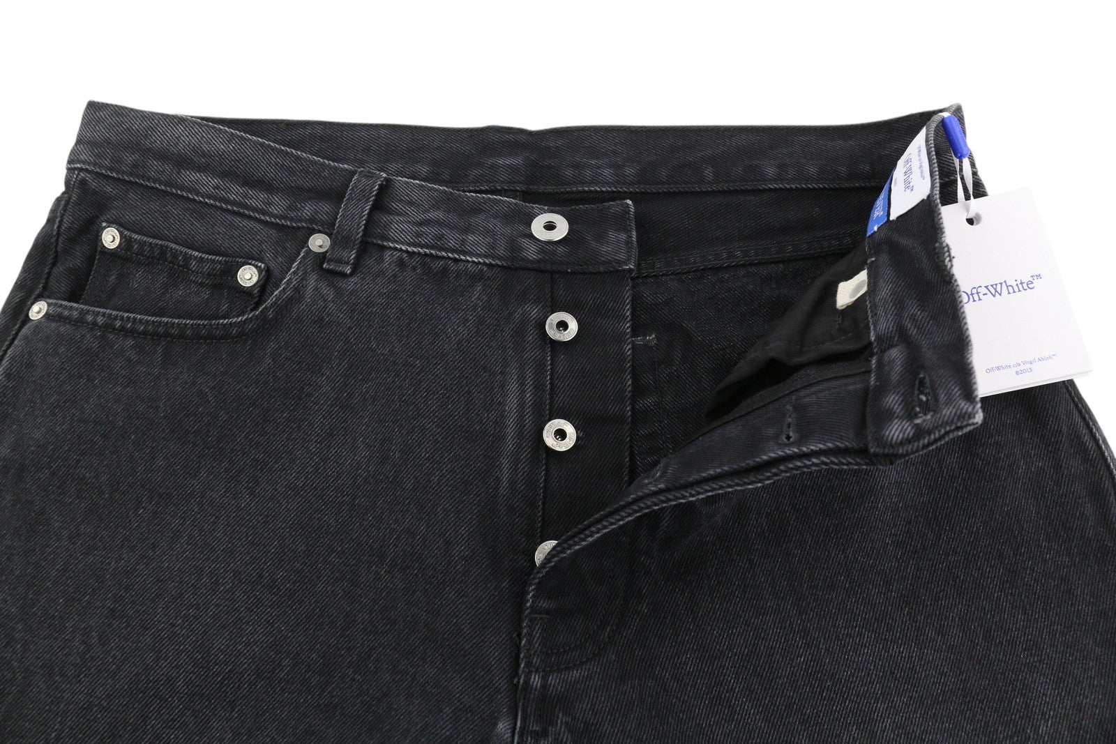 OFF-WHITE Arr Tapered Men Jeans W32 Denim Washed Black Button Fly Logo Casual