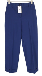 PT TORINO Ambra Women Trousers 42 W30 Blue Patterned Turn-Up Tapered Ankle Crop