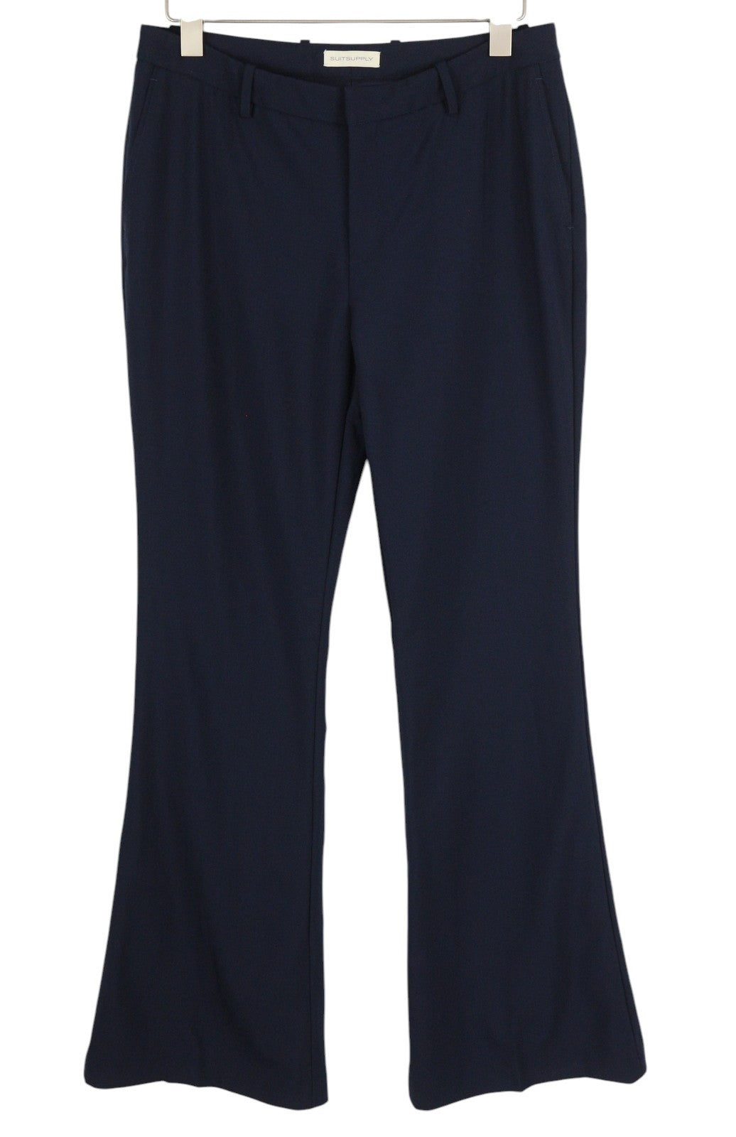 SUITSUPPLY Robin Women Trousers EU40 Dark Blue Wool Blend Flare Leg Zip Fly
