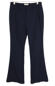 SUITSUPPLY Robin Women Trousers EU40 Dark Blue Wool Blend Flare Leg Zip Fly