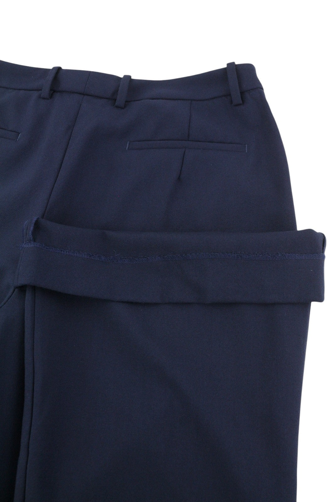 SUITSUPPLY Robin Women Trousers EU40 Dark Blue Wool Blend Flare Leg Zip Fly