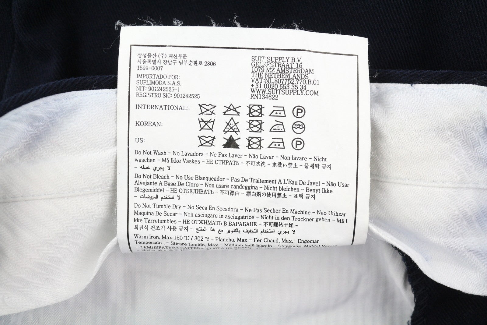 SUITSUPPLY Soho Men Trousers UK32R Chino Dark Blue Tapered Fit Zip Fly Casual