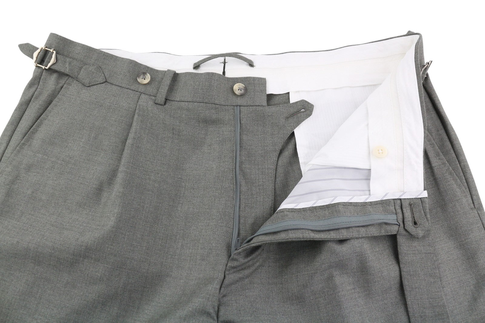 SUITSUPPLY Vigo ZC Men Trousers UK44R Grey Melange Wool Pleated Slim Fit Zip Fly