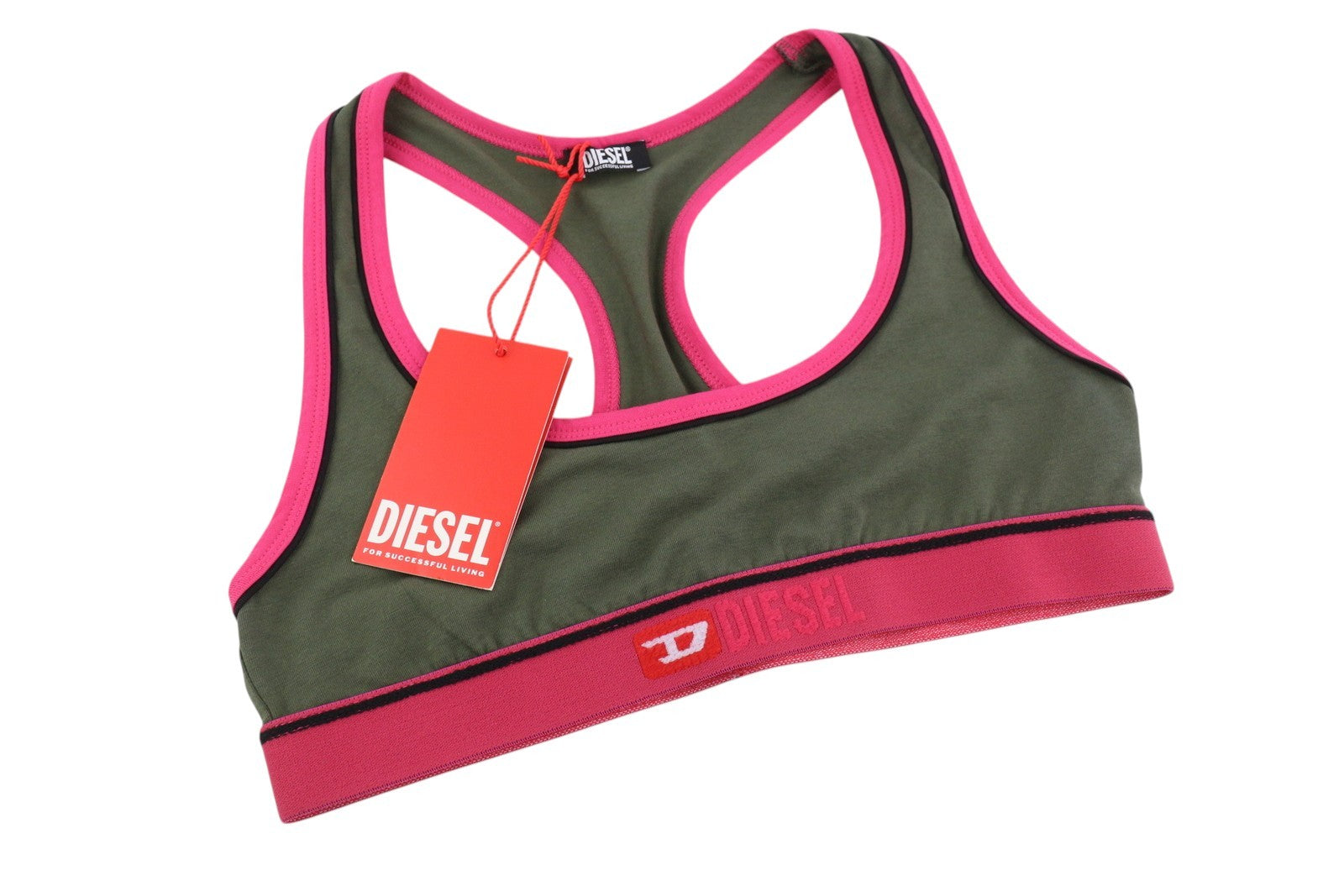 DIESEL Ufsb-Mileys Women Sports Bra XS Grey Sleeveless Stretch Tank Top Logo