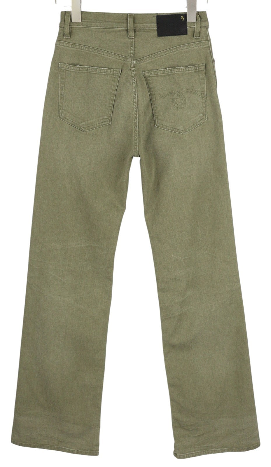 R13 Jane Women Jeans 27 Loose Straight High Waist Olive Green Stretch RRP€645