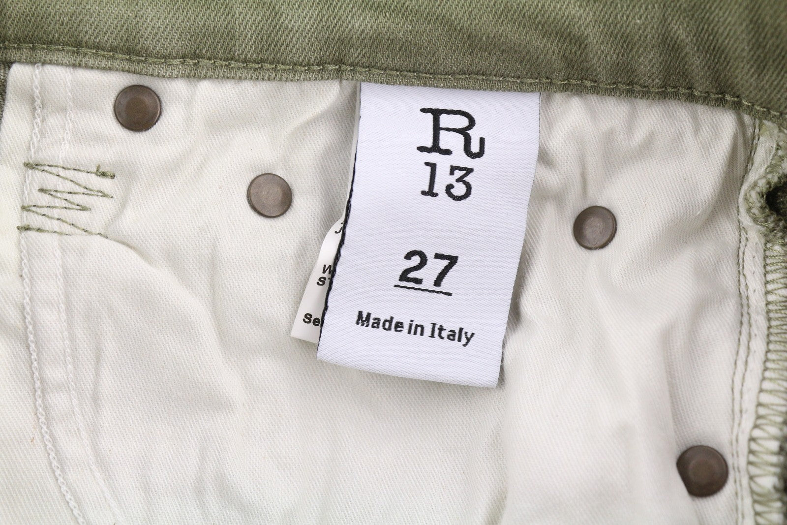 R13 Jane Women Jeans 27 Loose Straight High Waist Olive Green Stretch RRP€645