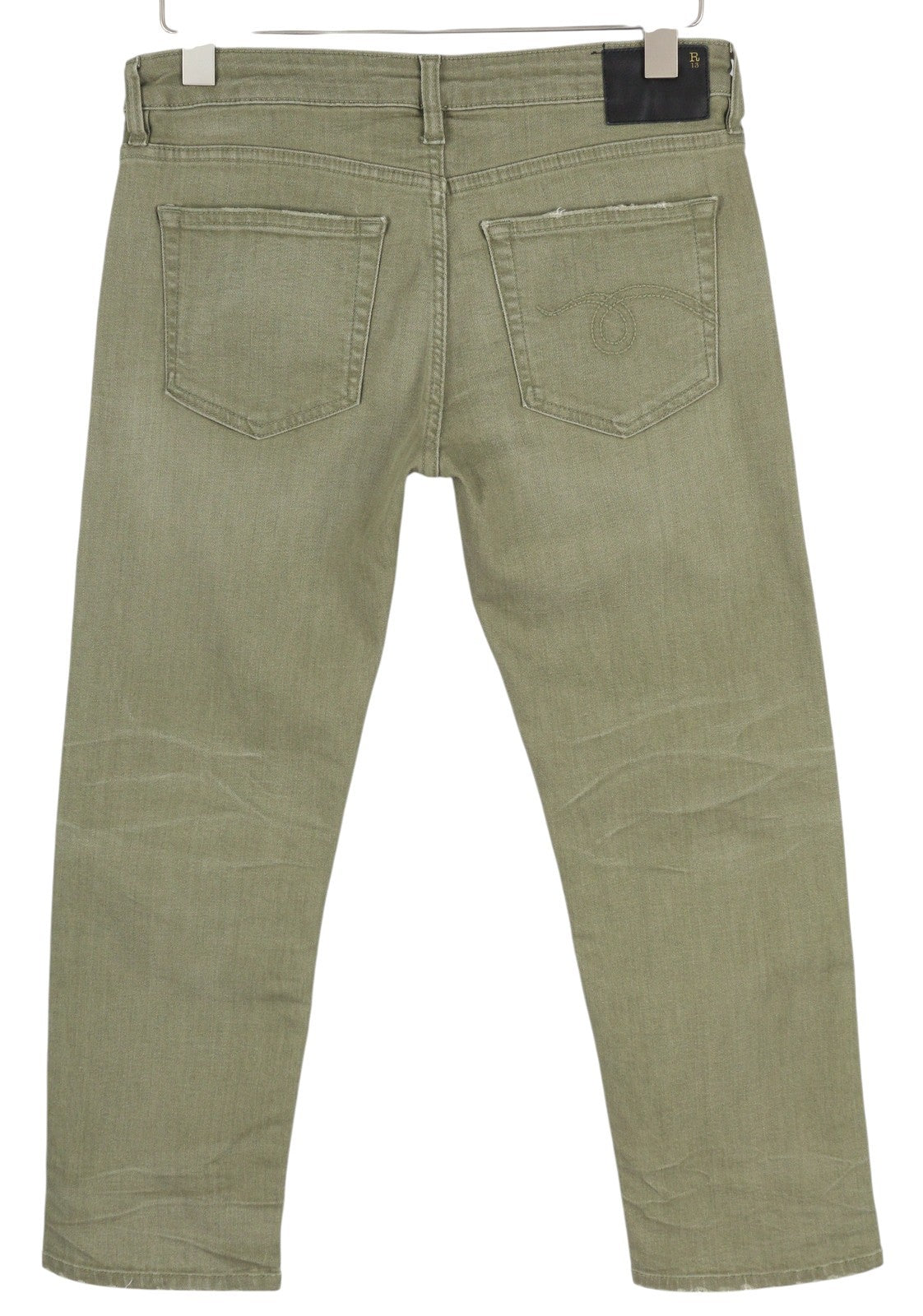 R13 Boy Straight Women Jeans 27 Ankle Cropped Washed Olive Green Stretch RRP€695