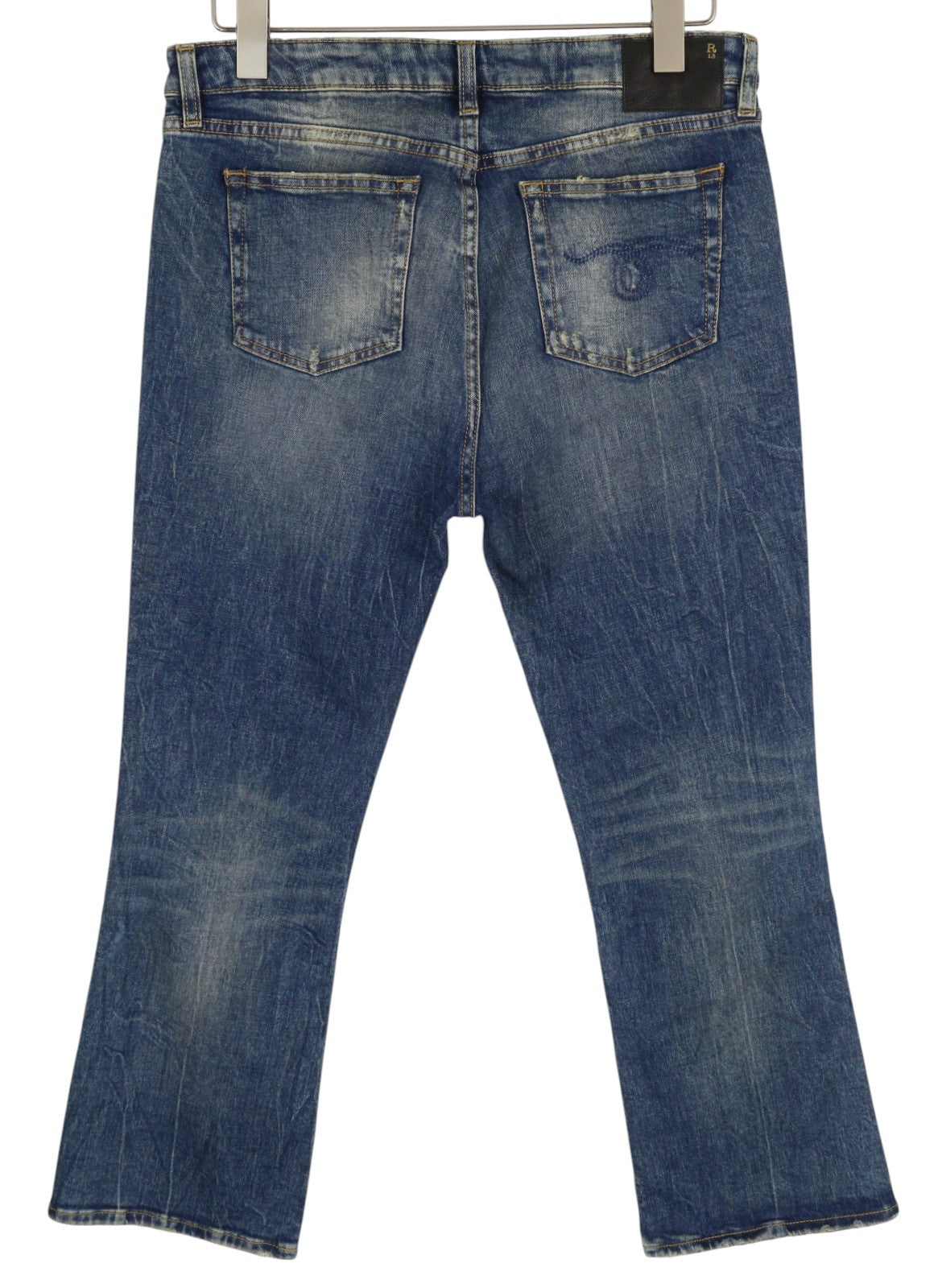 R13 Kick Women Jeans 30 Ankle Cropped Washed Blue Denim Kelly Stretch RRP€650