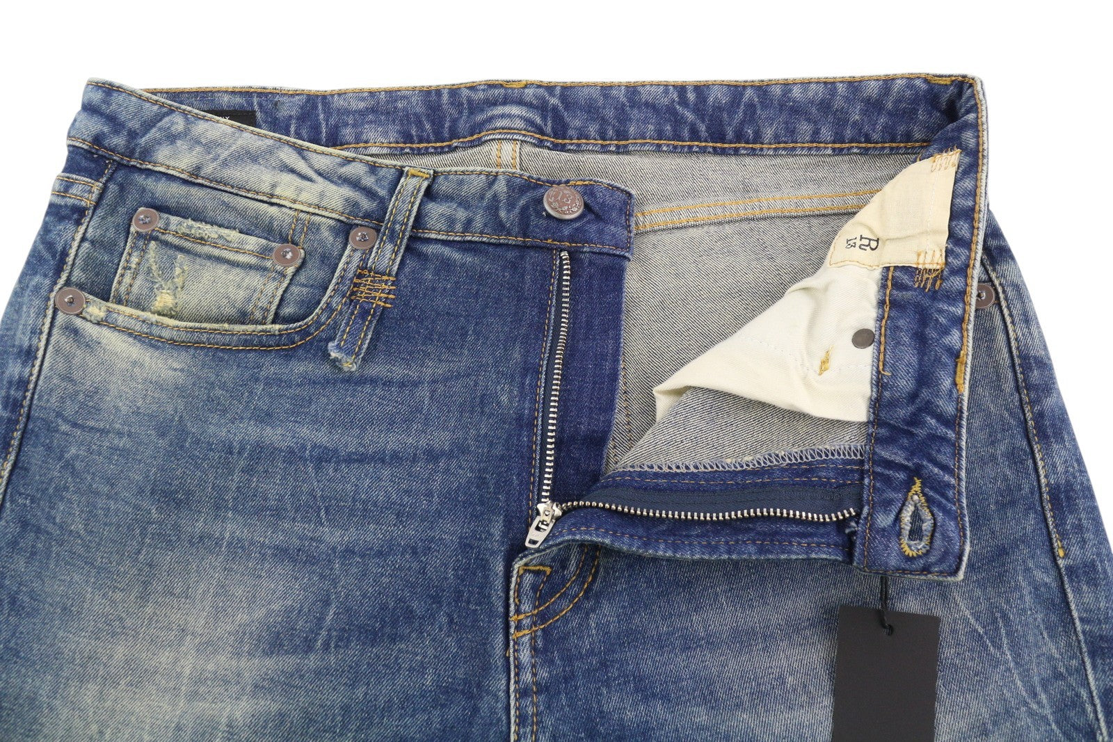 R13 Kick Women Jeans 30 Ankle Cropped Washed Blue Denim Kelly Stretch RRP€650