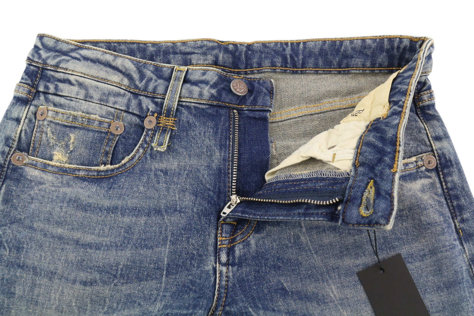 R13 Boy Straight Women Jeans 27 Ankle Cropped Washed Blue Kelly Stretch RRP€645