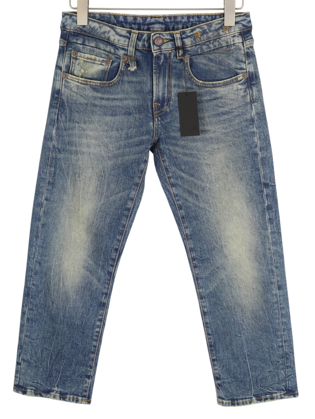 R13 Boy Straight Women Jeans 26 Ankle Cropped Washed Blue Kelly Stretch RRP€645