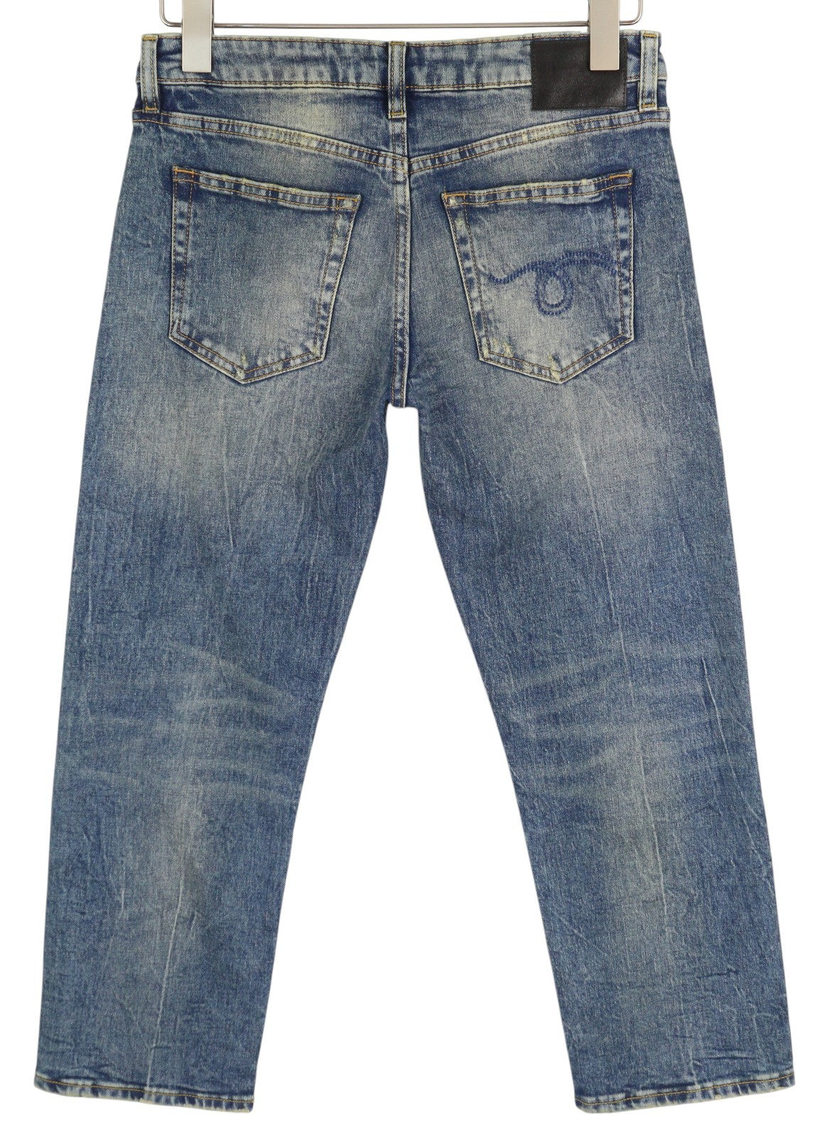 R13 Boy Straight Women Jeans 26 Ankle Cropped Washed Blue Kelly Stretch RRP€645