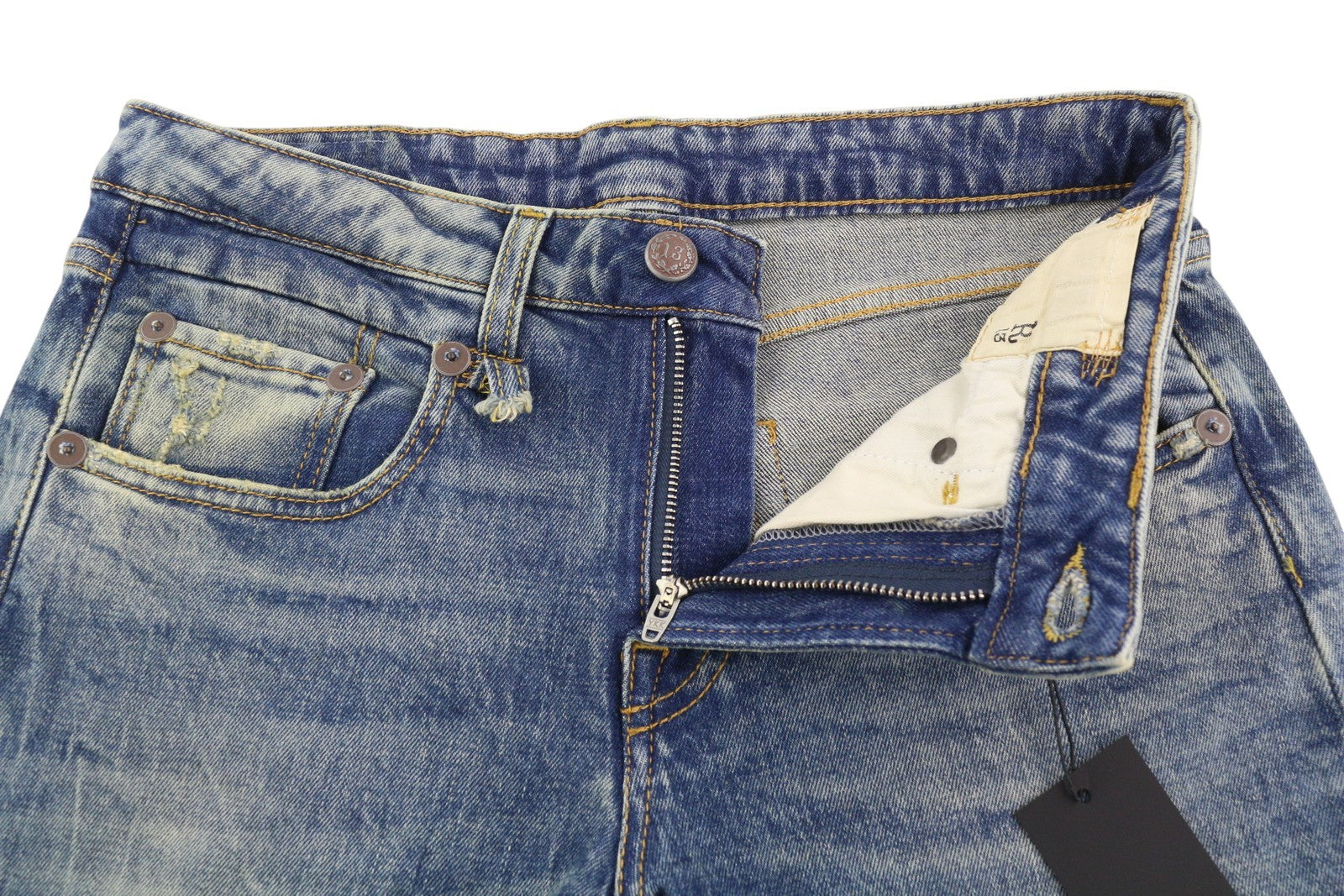 R13 Boy Straight Women Jeans 26 Ankle Cropped Washed Blue Kelly Stretch RRP€645