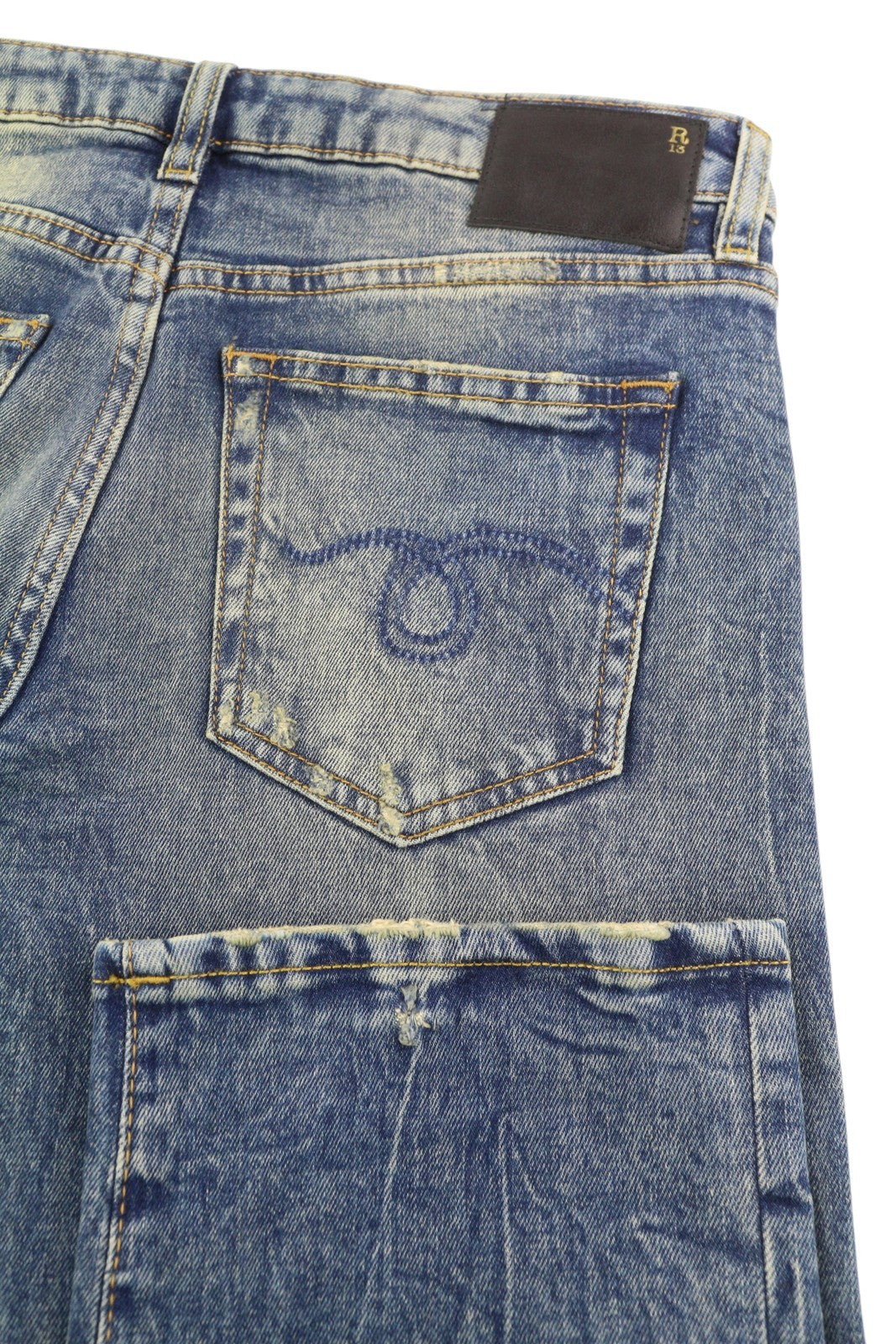 R13 Boy Straight Women Jeans 26 Ankle Cropped Washed Blue Kelly Stretch RRP€645