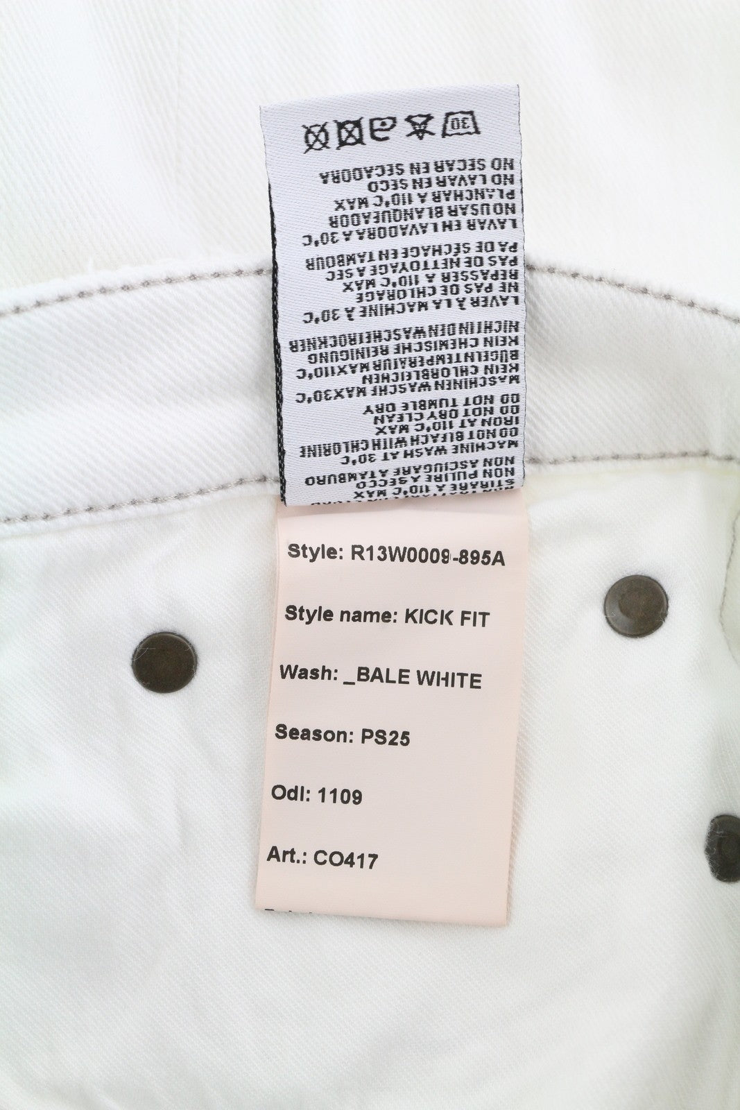 R13 Kick Women Jeans 24 Bootcut Fit Zip Fly Casual Ankle Bale White RRP€526