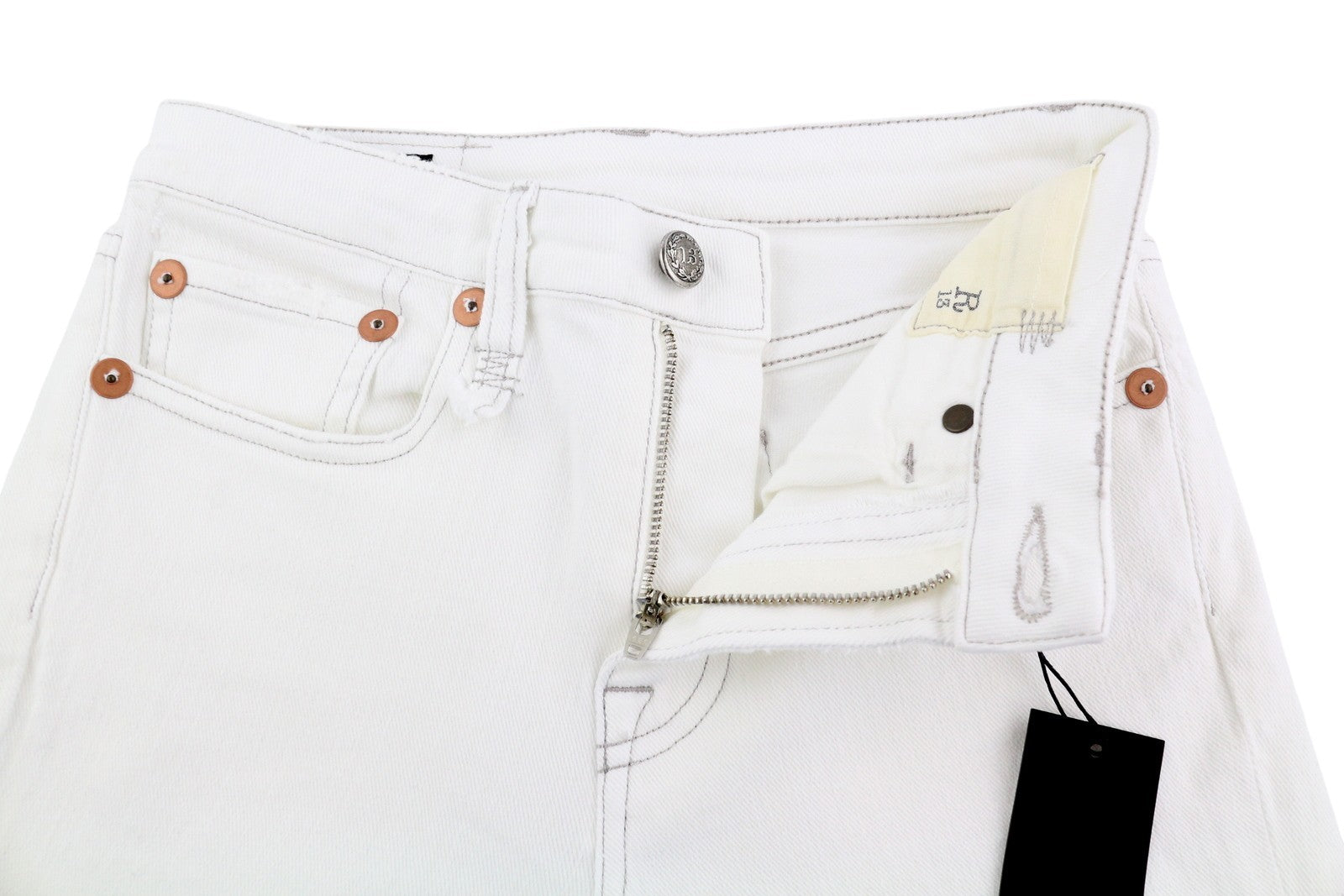 R13 Kick Women Jeans 24 Bootcut Fit Zip Fly Casual Ankle Bale White RRP€526