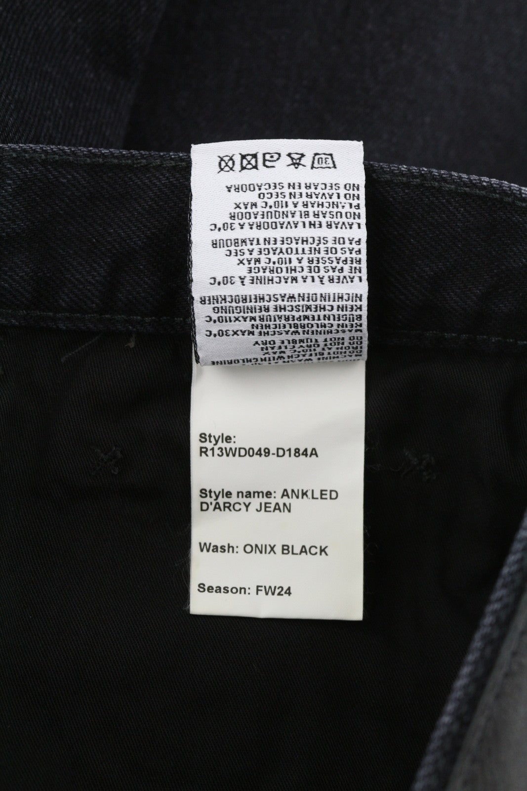 R13 Ankled D'Arcy Women Jeans 23 Wide Cropped Ankle Length Onix Black RRP€695