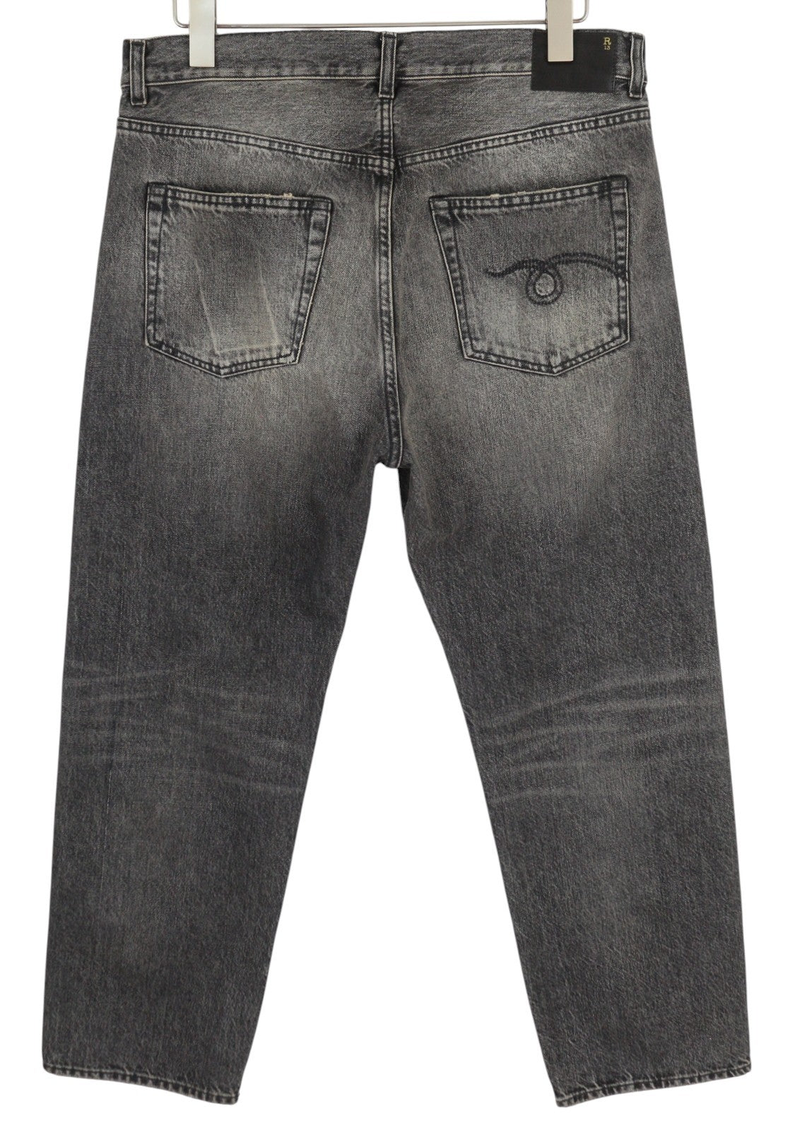 R13 Boyfriend Women Jeans 29 Straight Fit Zip Fly Washed Leyton Black Denim