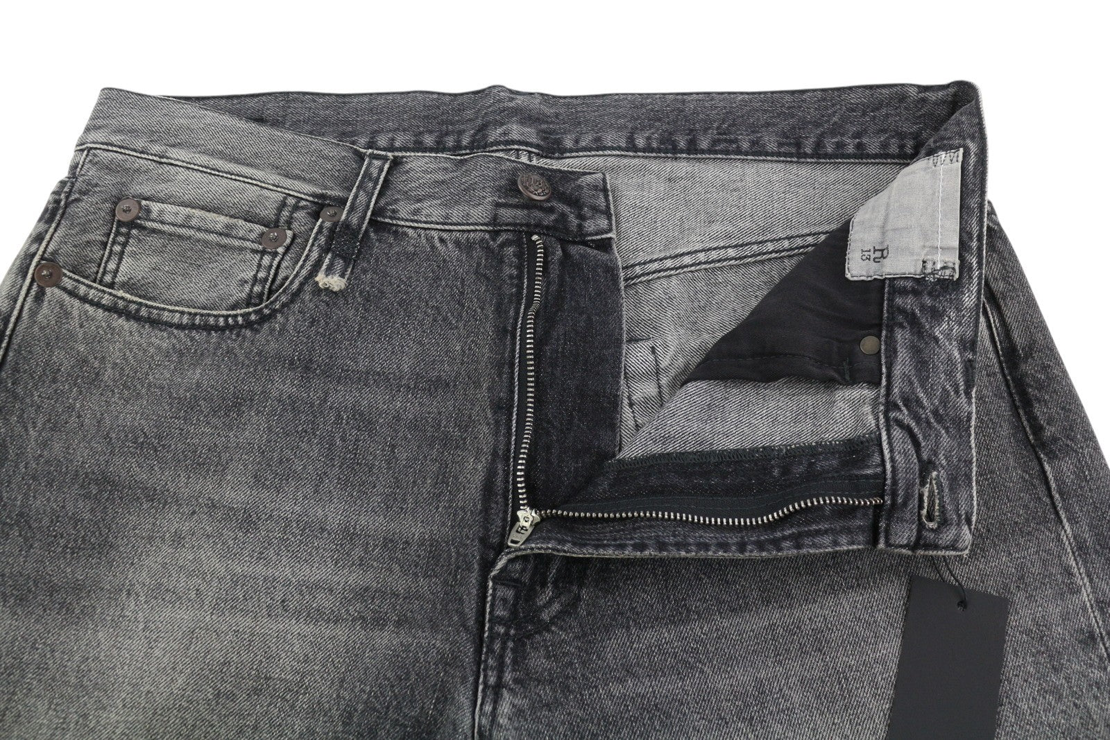 R13 Boyfriend Women Jeans 29 Straight Fit Zip Fly Washed Leyton Black Denim