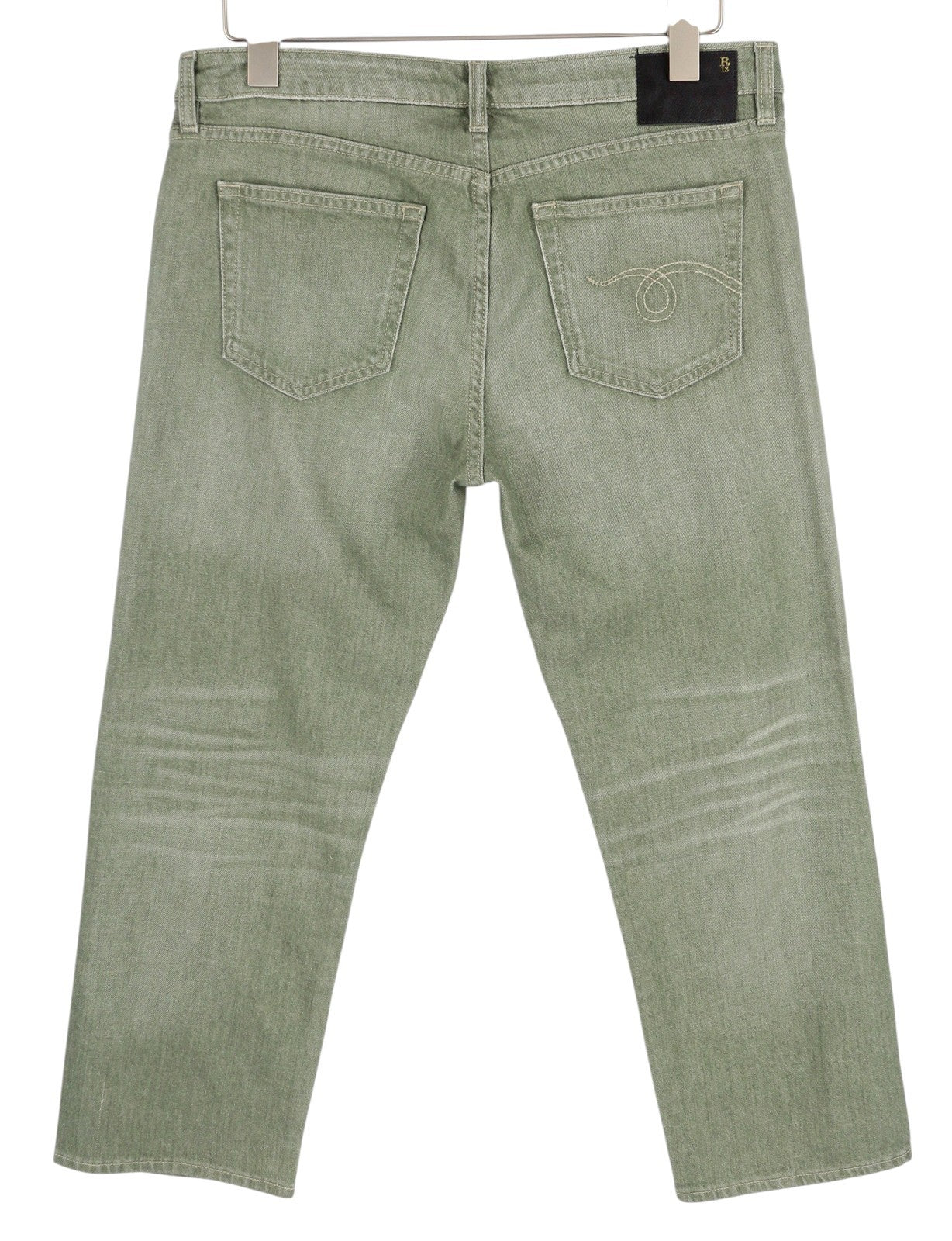 R13 Boy Straight Women Jeans 31 Slim Cropped Army Green Stretch RRP€695