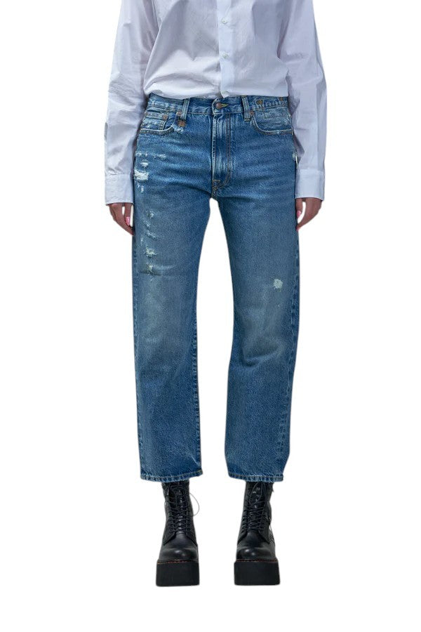 R13 Boyfriend Women Jeans 29 Washed Ankle Cropped Distress Bain W Rips RRP€595