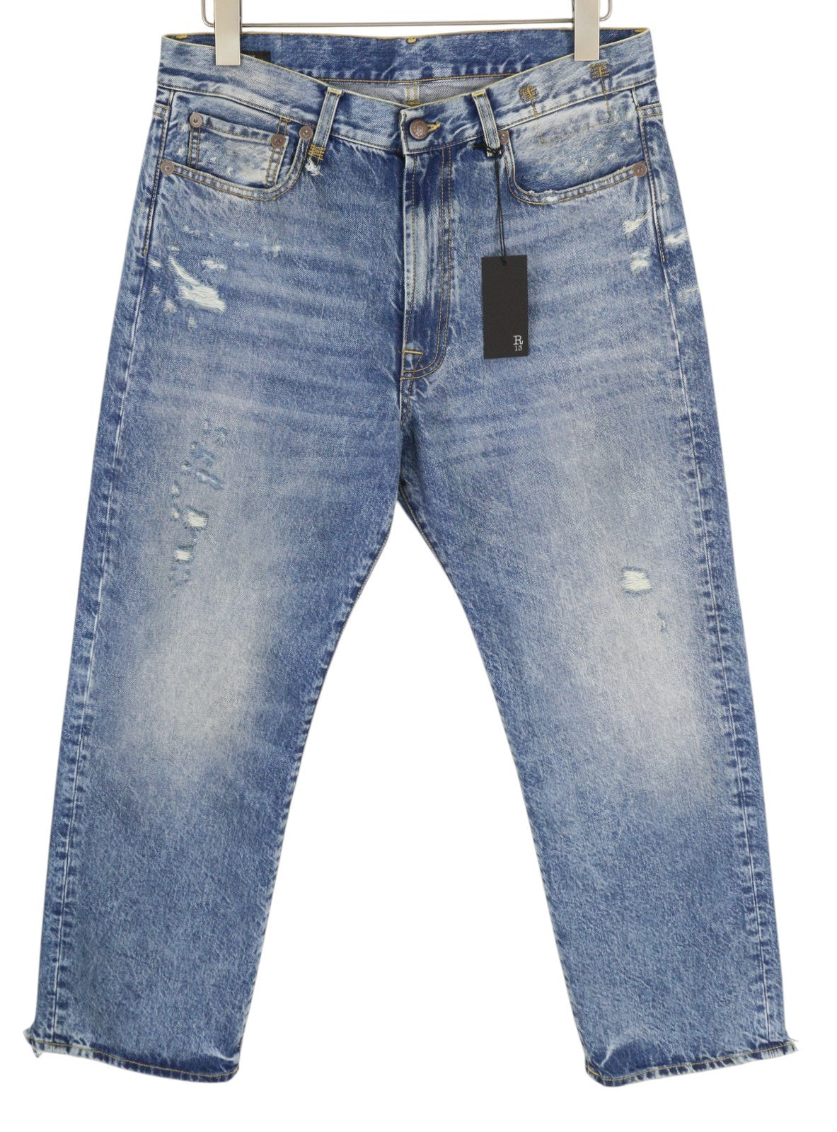 R13 Boyfriend Women Jeans 29 Washed Ankle Cropped Distress Bain W Rips RRP€595