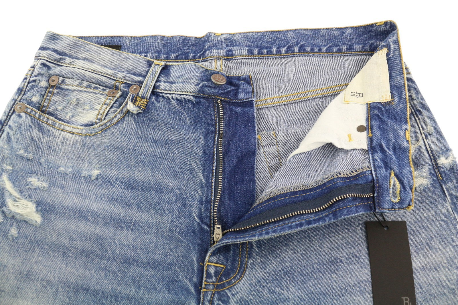 R13 Boyfriend Women Jeans 29 Washed Ankle Cropped Distress Bain W Rips RRP€595