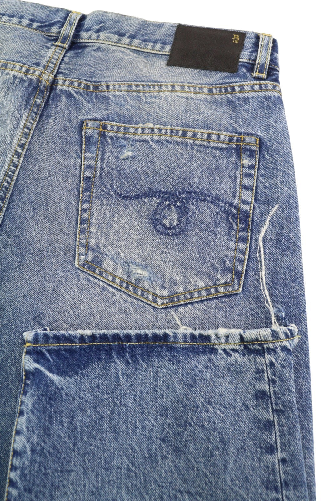 R13 Boyfriend Women Jeans 29 Washed Ankle Cropped Distress Bain W Rips RRP€595