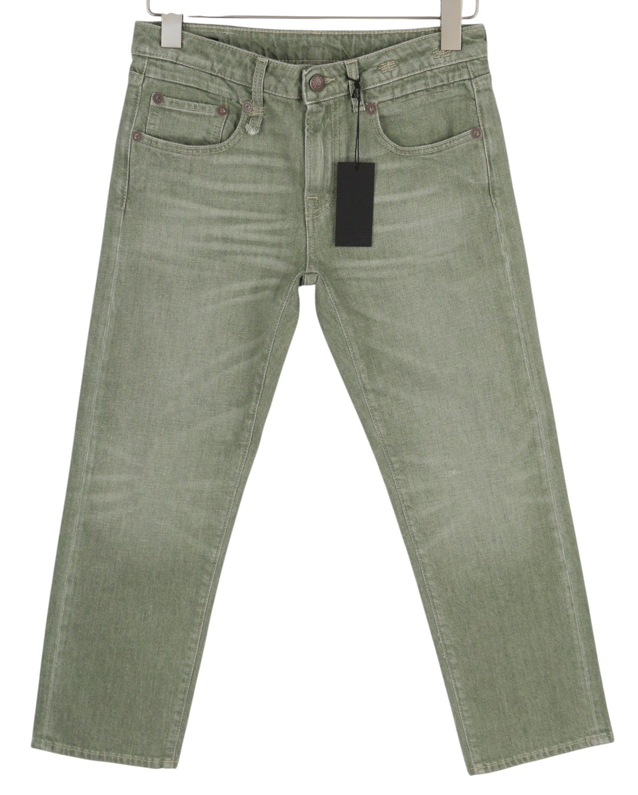 R13 Boy Straight Women Jeans 27 Slim Straight Cropped Army Green Stretch RRP€695