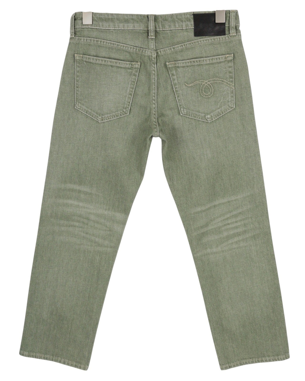 R13 Boy Straight Women Jeans 27 Slim Straight Cropped Army Green Stretch RRP€695
