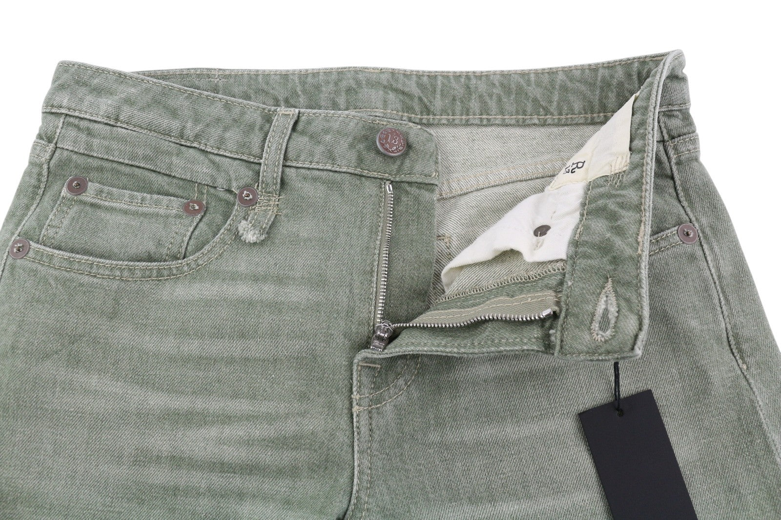 R13 Boy Straight Women Jeans 27 Slim Straight Cropped Army Green Stretch RRP€695