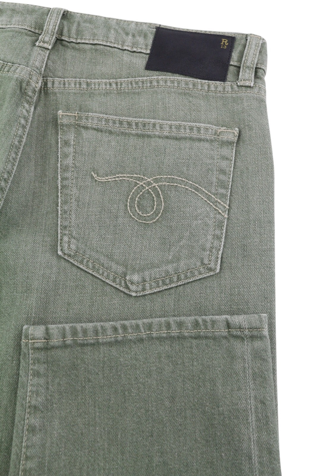 R13 Boy Straight Women Jeans 27 Slim Straight Cropped Army Green Stretch RRP€695