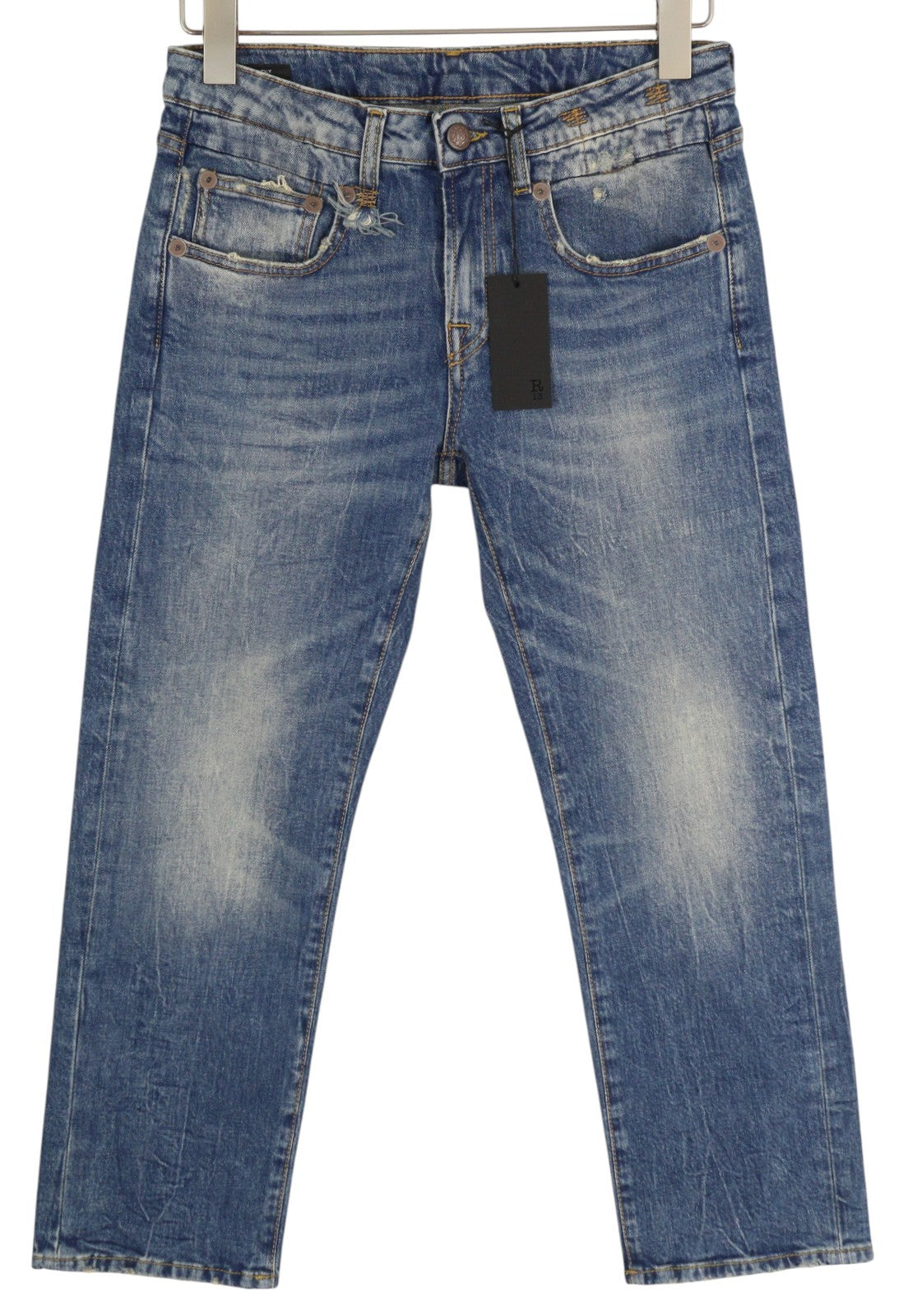 R13 Boy Straight Women Jeans 26 Cropped Ankle Length Blue Kelly Stretch RRP€645