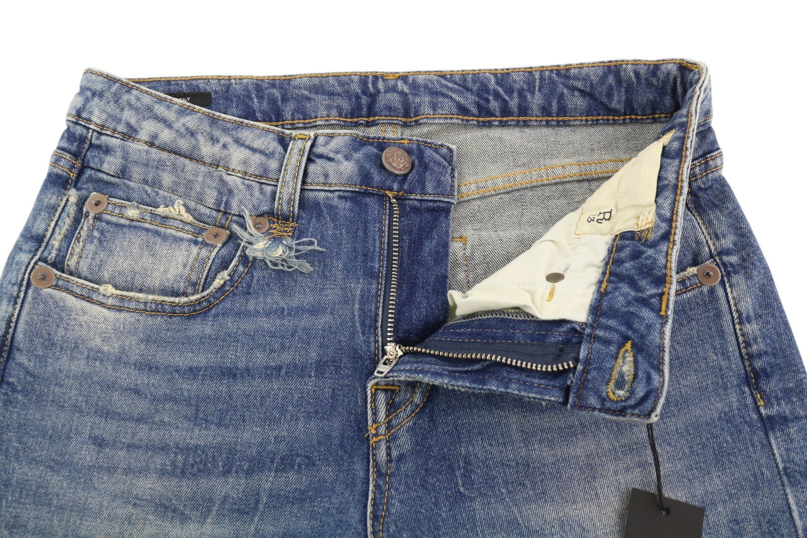 R13 Boy Straight Women Jeans 26 Cropped Ankle Length Blue Kelly Stretch RRP€645