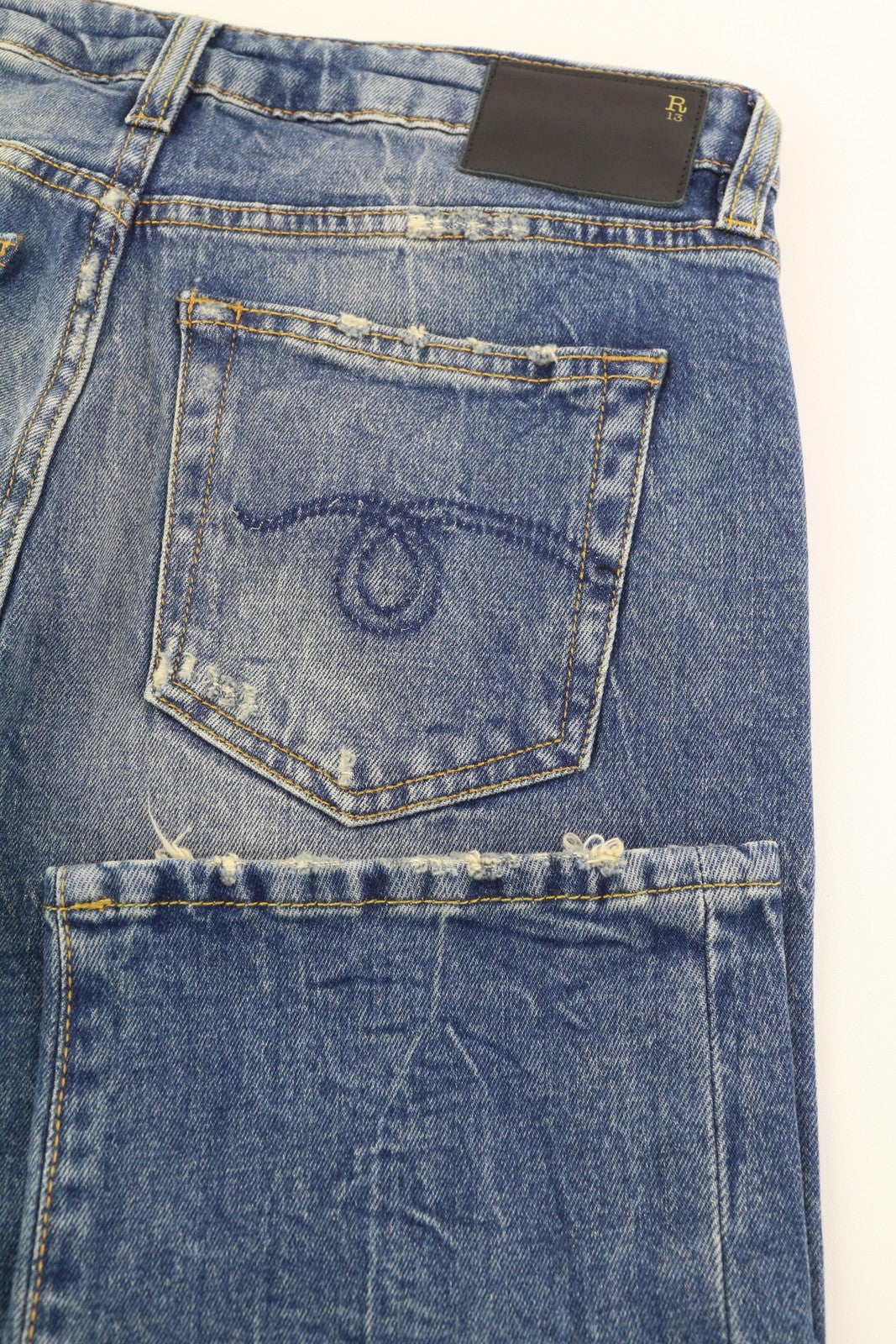 R13 Boy Straight Women Jeans 26 Cropped Ankle Length Blue Kelly Stretch RRP€645