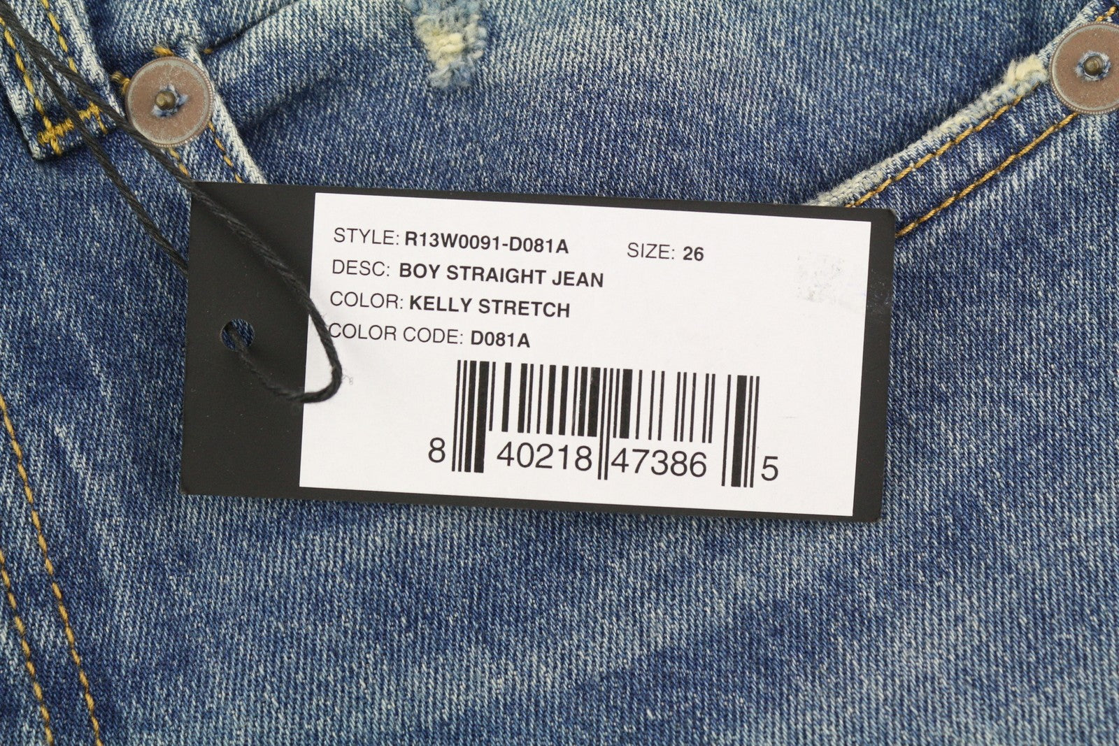 R13 Boy Straight Women Jeans 26 Cropped Ankle Length Blue Kelly Stretch RRP€645