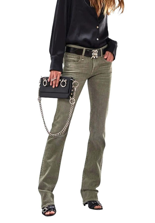 R13 Tobi Boy Women Jeans 27 Low Rise Slim  Washed Army Green Stretchy RRP€695