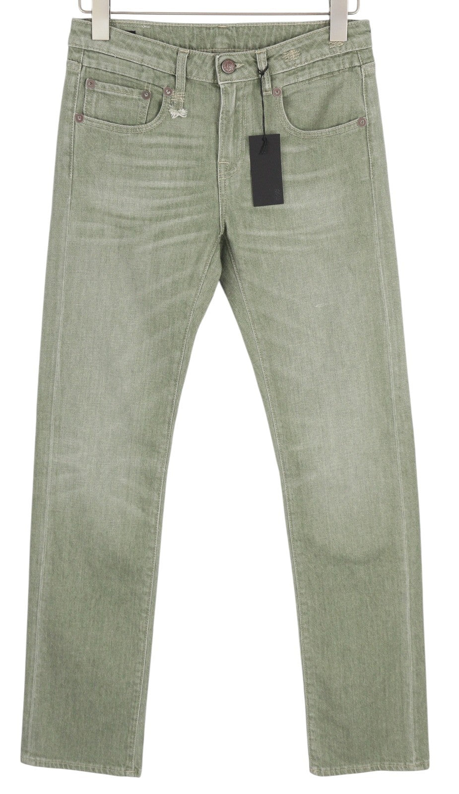 R13 Tobi Boy Women Jeans 27 Low Rise Slim  Washed Army Green Stretchy RRP€695