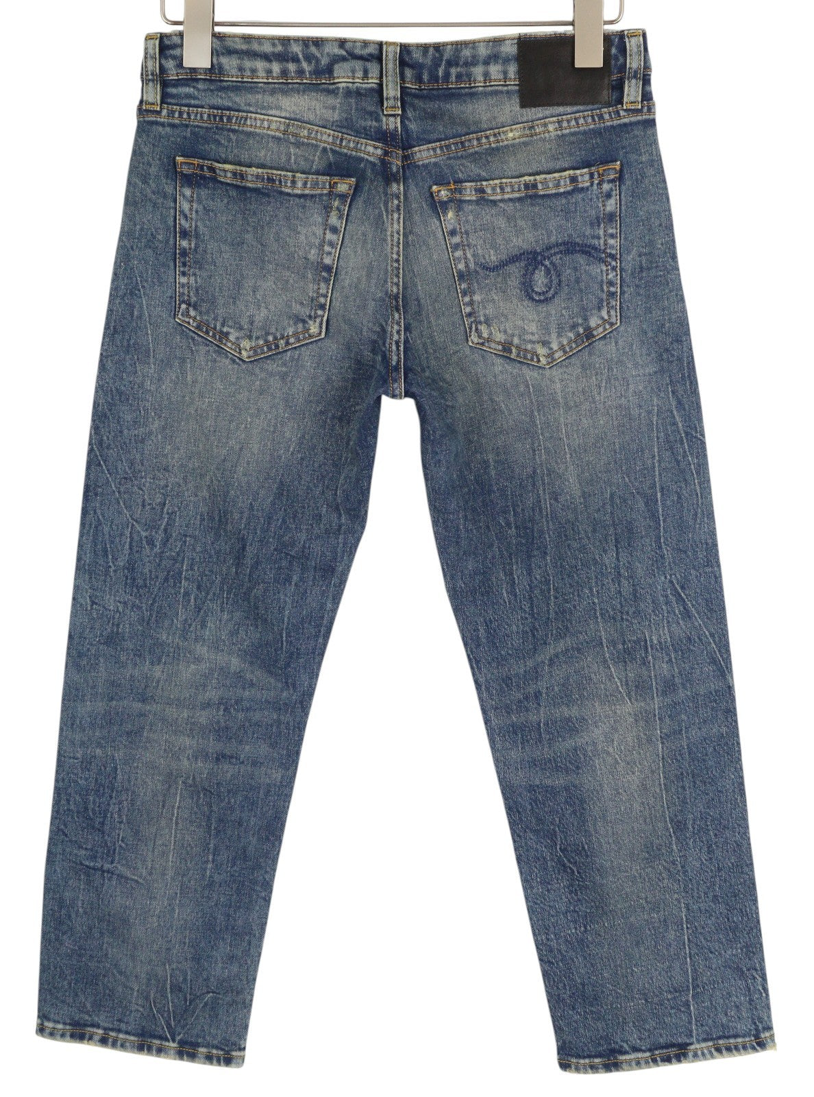 R13 Boy Straight Women Jeans 26 Ankle Cropped Washed Blue Kelly Stretch RRP€645